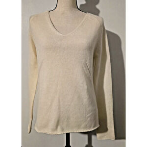 Neiman Marcus 100% Cashmere Pullover V-neck Sweater Cream Size Large NWOT